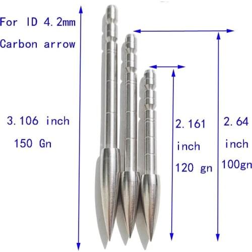 Hunting ID4.2mm Carbon Arrow Shaft 100/120/150 grain Archery Insert ID4.2mm OD5.6mm Broadheads Stainless Steel Tips