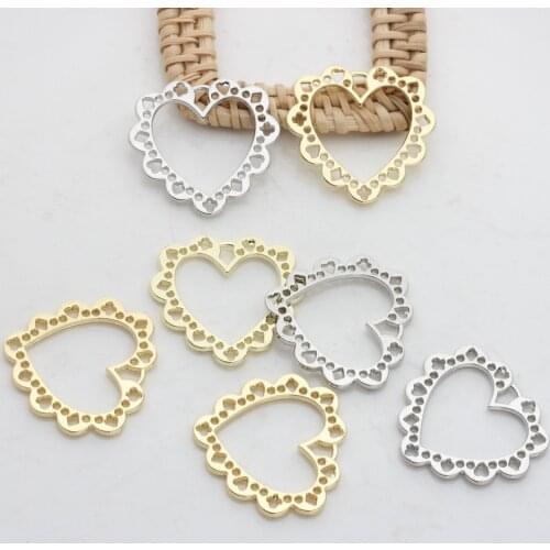 25*23mm 10pcs/lot Zinc Alloy Gold Hollow Sweet Heart Lace Charms Pendant For DIY Jewelry Making Earrings Accessories