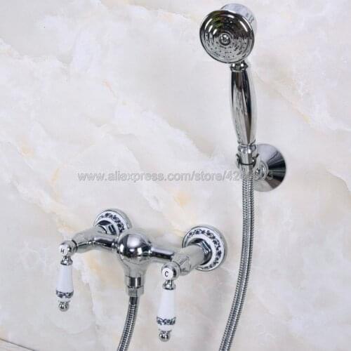 Polished Chrome Bathroom Faucet Bath Faucet Mixer Tap Wall Mounted Hand Held Shower Head Kit Shower Faucet Kna287