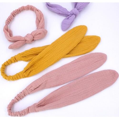 Lovely Handmade Bunny Ears Elastic Infant Headband Soft Skin-friendly Cotton Newborn Hairband Solid Color Knotted Baby Headwear