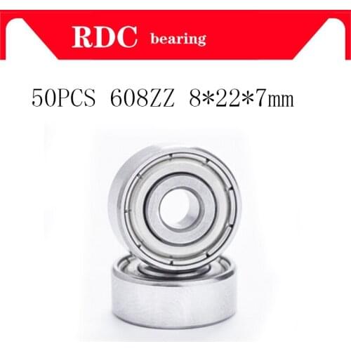 High quality 50pcs ABEC-5 608ZZ 8*22*7 mm Deep groove ball bearing 608 ball Bearing 608 2Z metal Sealed 608 608Z 608ZZ 8X22X7 mm