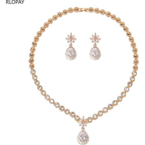Luxury Dubai Gold Jewelry Sets for Bridal Trendy Water Drop Necklace/Earrings Gadgets for Women Nigerian Wedding Jewelry Set