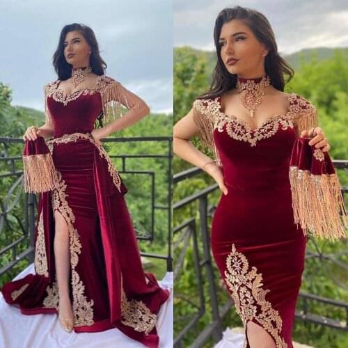 SuperKimJo Robe Soiree Femme Velvet Muslim Prom Dresses 2020 Burgundy Detachable Skirt Lace Applique Prom Gown 2021