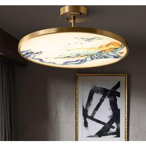 Chinese Style Retro Bedroom Led Ceiling Lamp Living Room Dining Room Kitchen Art Copper Landscape Painting Decorative Lighting