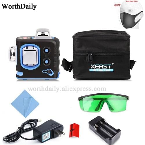 3D 12 Line Green Laser Level 532nm 18650 Battery Slash Function 360 Degree Vertical Horizontal Rotary Red Level Laser