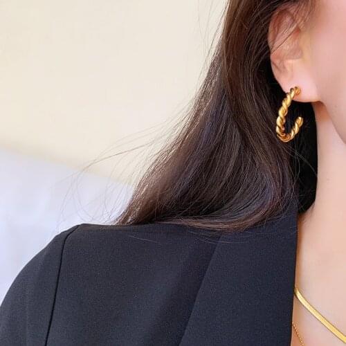 YUN RUO Exaggerate Vintage Twist Big Hoop Earring Woman 18 K Gold Color Titanium Stainless Steel Jewelry Not Fade Anti Allergy