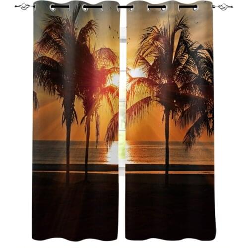Sunset Coconut Tree Blackout Curtains for Children Kids Home Decor Bedroom Living Room High Shading Window Curtains
