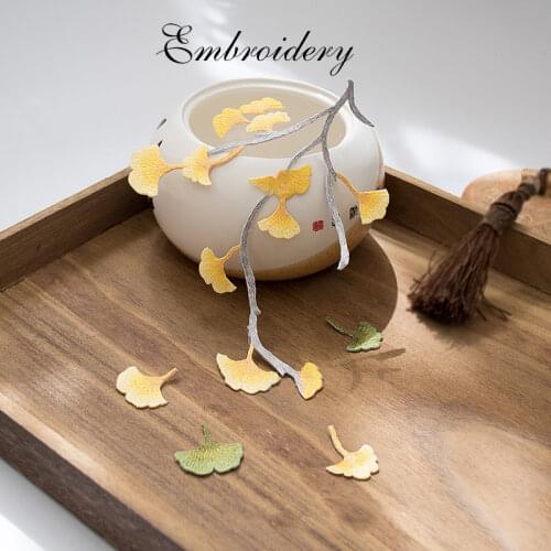 Yellow and Green Ginkgo Leaves Patch Iron on Applique Floral Patch for Clothes Fabric Iron to Stick DIY Coat Jeans Accessories