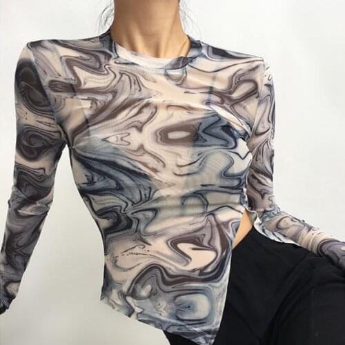 2021 New Women Summer T-shirt Floral Print Vinatge Shirts Crop Tops Long Sleeve Slim Fit Casual Sexy Club Tops Tee Female