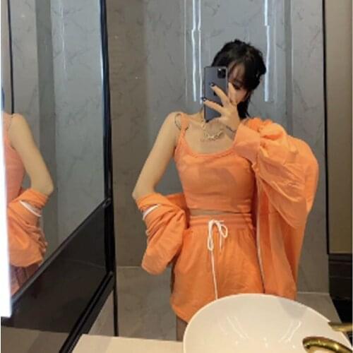 Joggers Women Tracksuit Set 2021 Spring Summer Sport Clothing Shorts and Camisole + Hoodies 3 Piece Suit Solid Sweatshirt Y787