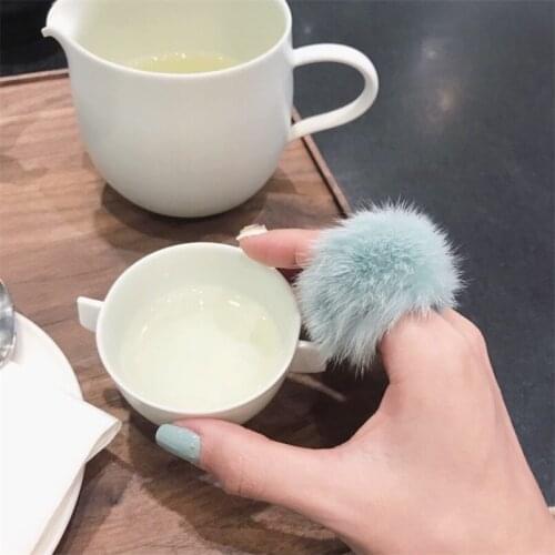Women Girls Fashion Finger Ring Cute Furry Rings Fluffy Real Mink Fur Cocktail Party Finger Jewelry Gift