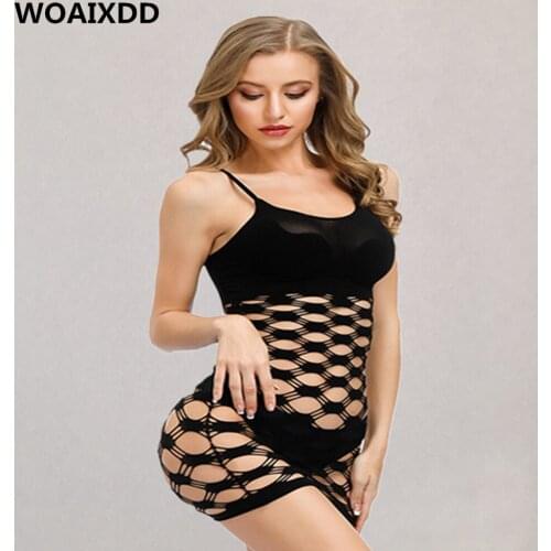 Women Sexy Lingerie Babydolls Intimates Chemise Erotic Fishnet Large Mesh Underwear Adult Female Porn Halter Hollow Lingerie