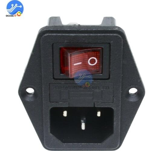 1Pcs Black Red 3 Pin Power Socket Switch 10A 250V Inlet Electrical Power Sockets with 5mm*20mm Fuse Holder Rocker Switching