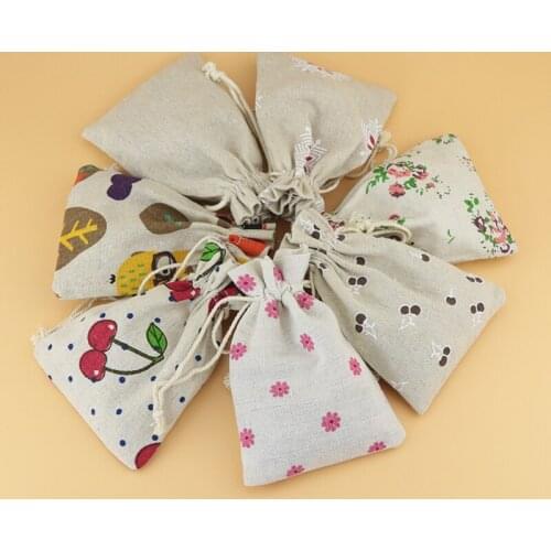 10pcs Random Mixed Linen Cotton Drawstring Bag Jewelry Decorative bags Christmas Wedding Gift Pouch Packaging Bags 10x14cm