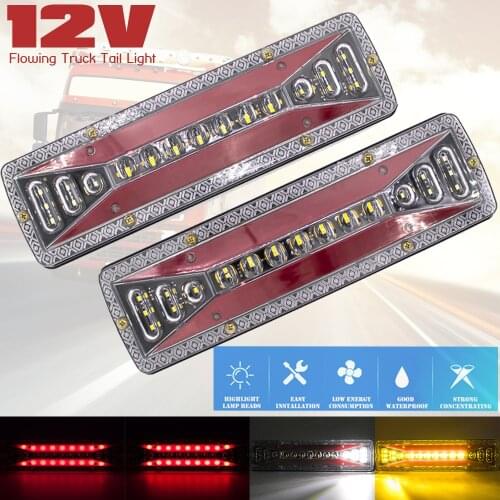 2PCS 12V Dynamic LED Car Truck Tail Light Turn Signal Rear Brake Reverse Signal Lamp For Trailer Lorry Bus Camper Waterproof