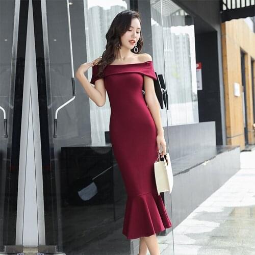 2020 Spring Sexy Party Bodycon Office Dresses High-end Women Slash Neck Elegant Mermaid Dress Vestidos Vintage Bandage Dress