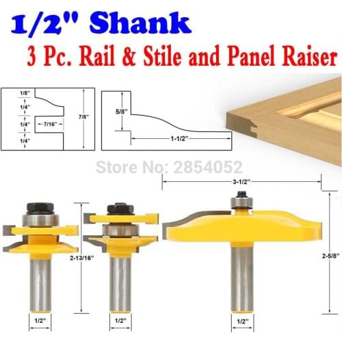 3PC 1/2" Shank Rail & Stile and Panel Raiser Router Bit Set - Large Ogee - Chwjw 12337