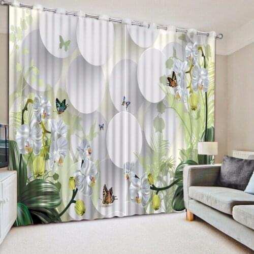 3D Curtain Fashion Circle White Flowers Curtains For Bedroom Custom Any Size 3D Curtain Blackout Curtain Living Room