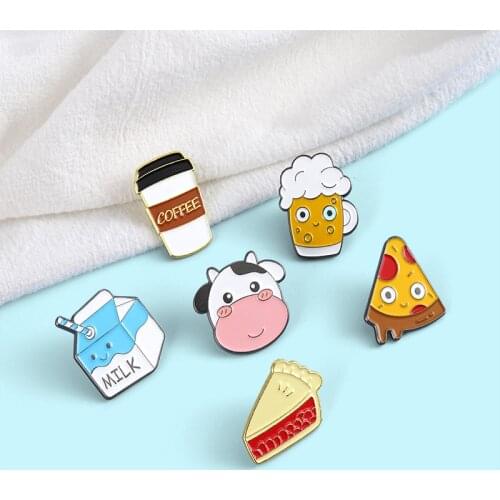 6pcs/set Cartoon Food Enamel Pins Badge Milk Coffee Bread Sandwich Brooche Women Cute Backpacks Lapel Pin Jewelry Gift Wholesale