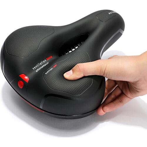 Hollow Breathable Bicycle Saddle Men Women MTB Road Bike Saddle Shock Absorbing Comfortable Big Butt Bike Seat Safety Warning