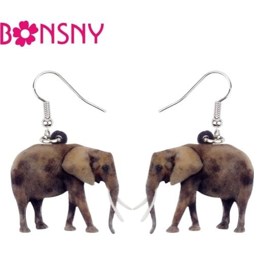 Bonsny Acrylic Jungle Elephant Earrings Big Long Dangle Drop Wild Animal Jewelry For Women Girl Ladies Kids Gifts Bulk Accessory