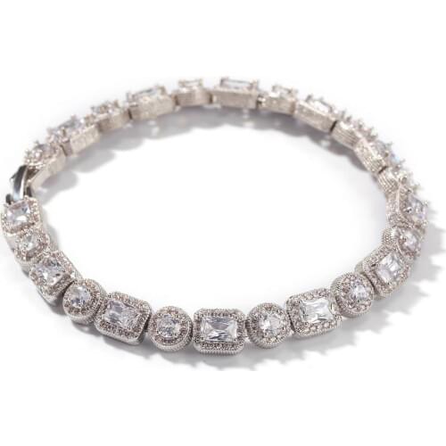 Hip Hop Bling Iced Out Cubic Zirconia Bracelet Men Women 1 Row 8mm Geometric Square AAA CZ Stone Tennis Chain Bracelets Jewelry