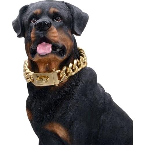 Stainless Steel 19mm Pet supplies Heavy Firm Accessories Pet Dog Chain For Medium Large Dogs Gold Solid Cuban Chain Wholesale