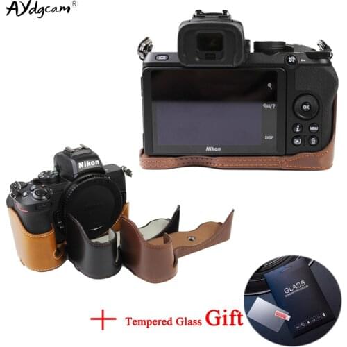 PU Leather Z50 Camera Case Camera bag For Nikon Z50 half cover hard case With Battery Opening Tempered Glass Gift