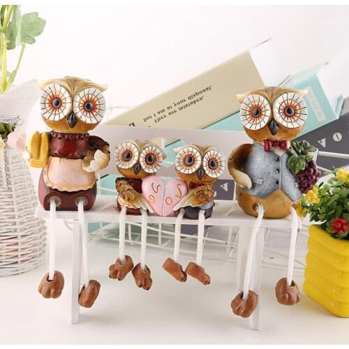 Resin Owl Figurine Feet-Hanging Love Family Doll Gifts Four Loving Owl Crafts Home Room Desktop Art Ornament 2021 new