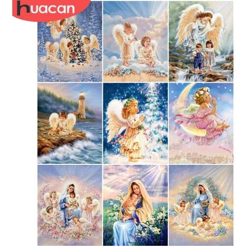 HUACAN Painting By Number Angel Portrait Frame Handpainted Canvas Modern Coloring By Numbers Winter For Home Decor DIY Gift