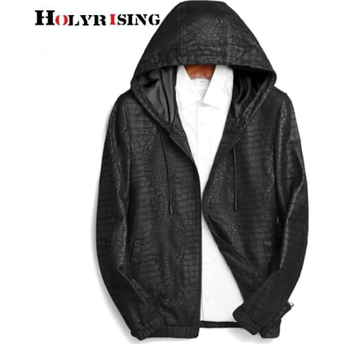 Holyrising Sheepskin leather men Hood Natural Genuine Leather men Fashion Casual motorcycle leather M-3XL 18921-5