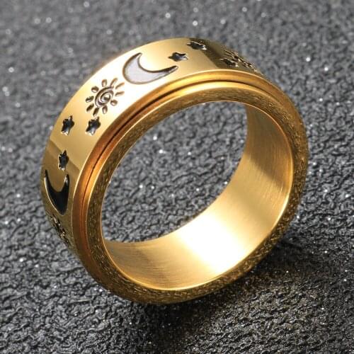 Personalized Star Moon Sun Ring Stainless Steel Rotation Ring For Women Men Hip Hop Ring Jewelry Gift Wholesale