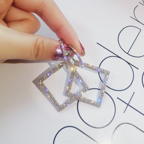 Korean Fashion Long Slope Geometric Rhinestone circle earrings new earring for women Gift Party Wedding