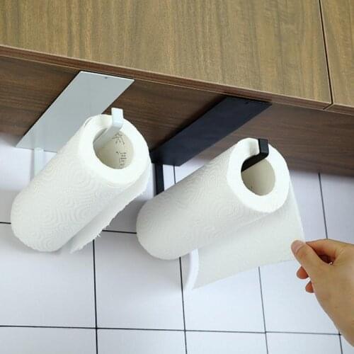 2 Colors Kitchen Punch Self Adhesive Roll Paper Toilet Towel Holder Rack Towel Holder Tissue Hanger Rack Nail-Free Cabinet Shelf
