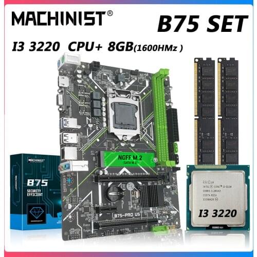 Machinist B75 motherboard set kit LGA 1155 Intel core I3 3220 CPU processor DDR3 8G(2*4G) 1600MHz RAM Memory X7-V124