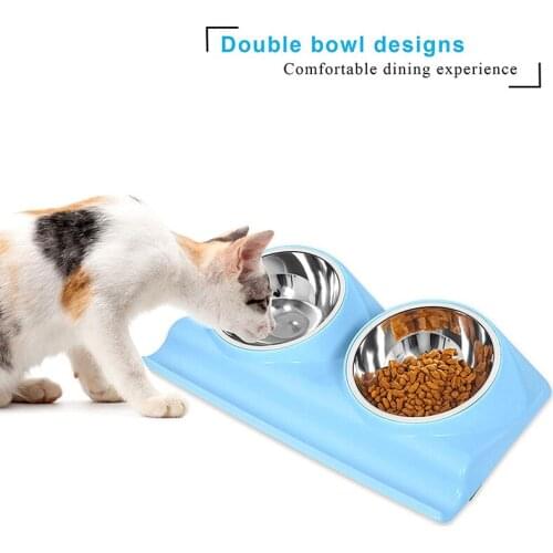 Dog Cat Bowls Double Raised Pet Bowls, Elevated Cat Bowls, with Anti-Slip Resin Station, Pet Feeder Bowls