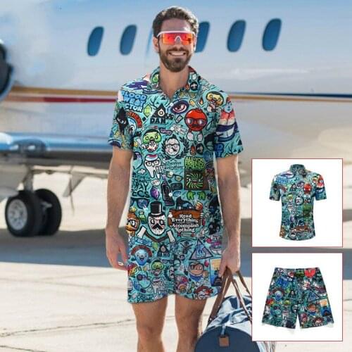 3D Cartoon Print Shirt Shorts Men Summer Holiday Party Hawaiian Two Piece Set 2 Piece Suits Short Sleeve Shirt+Beach Shorts Set