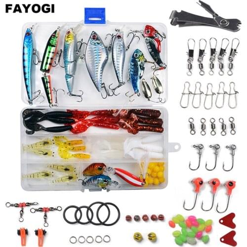 Multi Fishing Lures Set Tackle Kit Swimbait Mixed Colors Soft Lure Kit Artificial Hard Bait Metal Jig Spoon Crankbait With Box