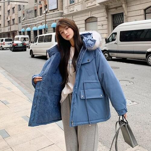New women Warm Fur Lining Parka Winter Jacket Womens Clothing Medium Long Hooded Winter Loose bread jacket Women