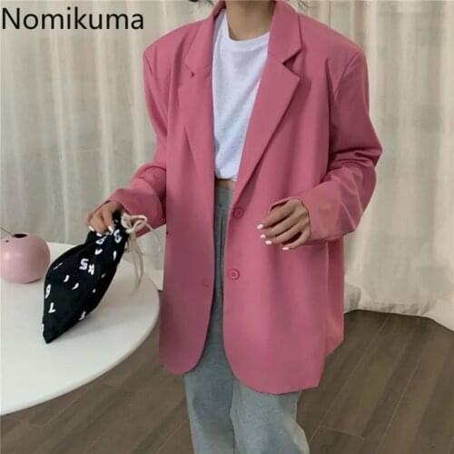 Nomikuma 2020 Autumn New Women Blazers Coat Korean Causal Solid Suit Jacket Long Sleeve Notched Collar Blazer Feminimos 6B235