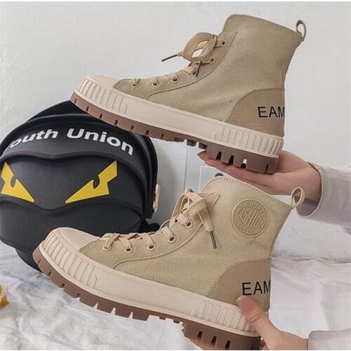 2020 New Canvas Martin Boots Women Autumn Winter British Style Fashion Thick Bottom Short Boots Women Casual Women