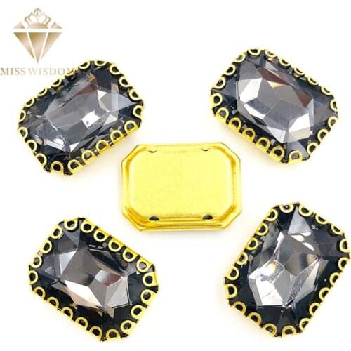 New Hot 8X10/10X14/13x18mm sew on rhinestones Grey Rectangle gold base lacy shape claws glass crystal rhinestone Diy accessories