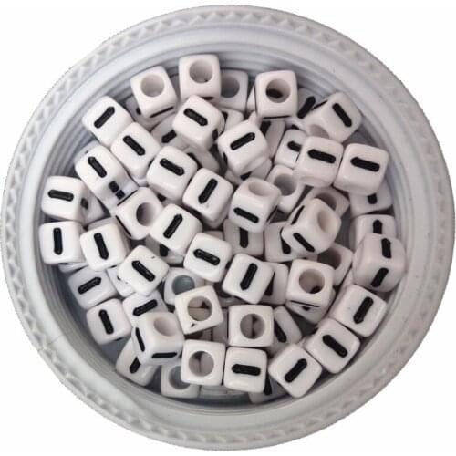 Single Letter I Beads 100PCs/Lot 7*7MM White with Black Printing Plastic Acrylic Alphabet Jewelry Beads Cube Initial Beads