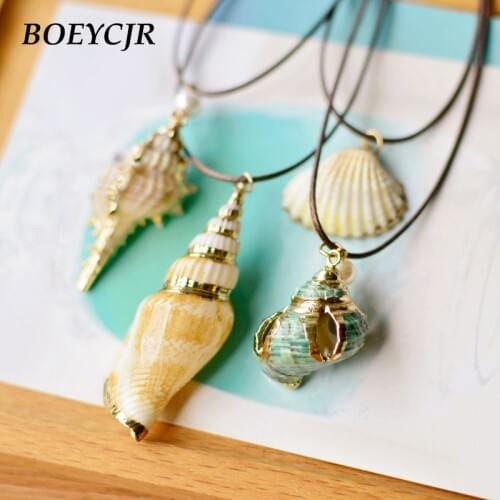 BOEYCJR 6 Styles Available Ocean Sea Shell Pendant Necklace Novel Jewelry Vintage Handmade Necklace For Women or Men Gift