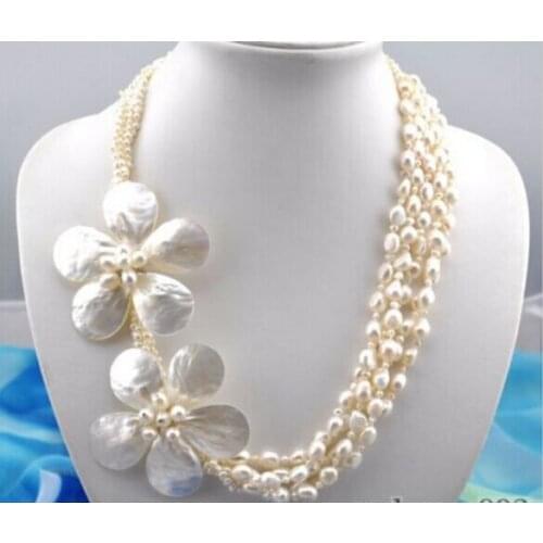 5strands 24" baroque white pearl shell flower necklace Factory Wholesale price Women Gift word Jewelry