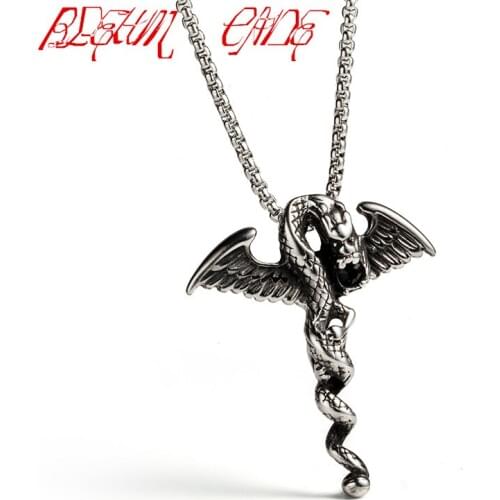 Punk Stainless Steel Long Pendant Vintage Pterosaur Sword Men Necklace Dragon Punk Rock Boys Jewelry Collar Hombre