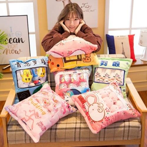 Plushies Bag Pudding Toys Stuffed Mini Plush Animals Dolls Pillow Kawaii Anima Cute Bunny Bear Dog Cat Pig Cushion Girls Gift