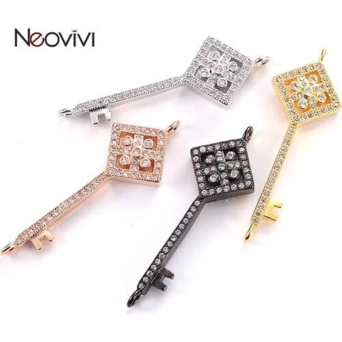 Neovivi Key Charms Shiny Spacer Beads for Jewelry Making Pave White Micro CZ Exquisite Bracelets Necklaces Jewellery Handmade