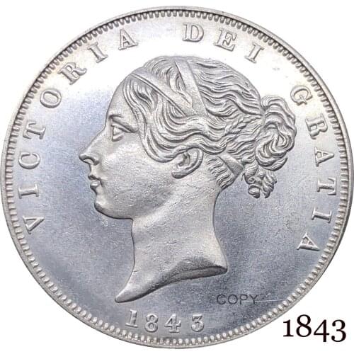 Untied Kingdom 1843 ½ Half Crown Copy Coin Victoria Cupronickel Silver Plated Young Head Replica