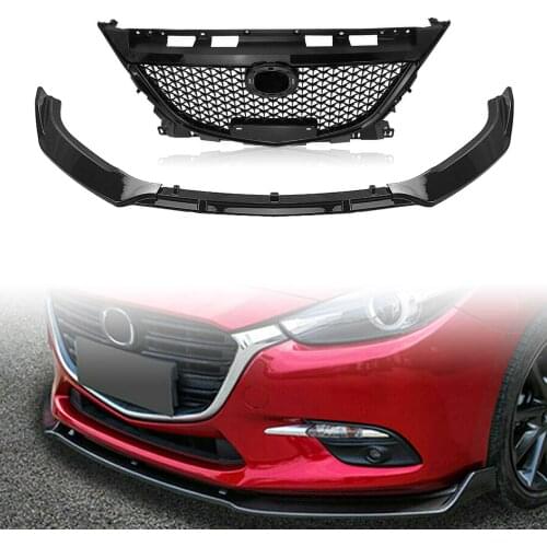 Front Upper Grille Honeycomb Grill & Front Spoiler For Mazda 3 Axela 2014 2015 2016 A